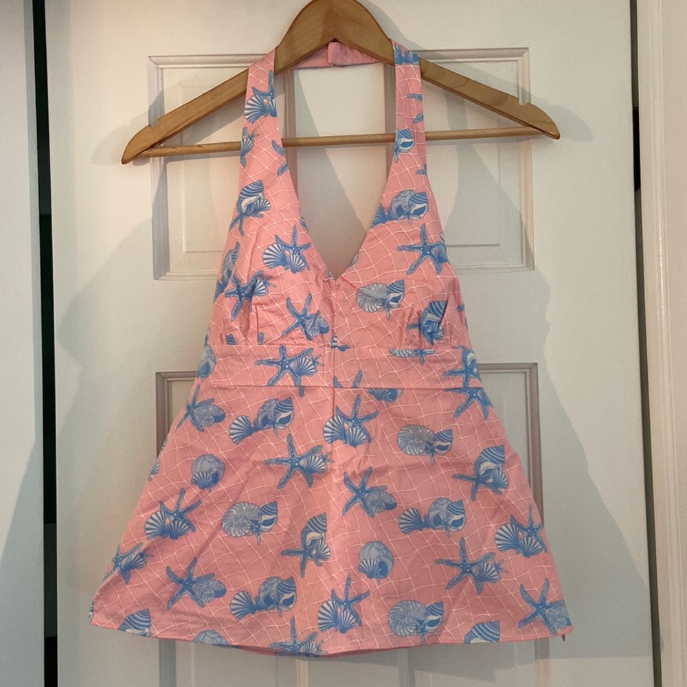 Pink and Blue Seashell-Patterned Vineyard Vines Halter Top